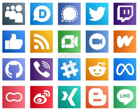 Ilustración de All in One Social Media Icon Set 20 icons such as meeting. zoom. like and google meet icons. High quality and modern - Imagen libre de derechos