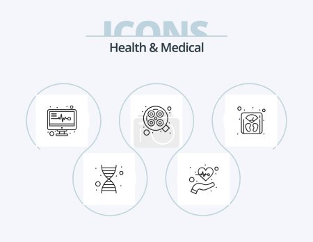 Illustration for Health And Medical Line Icon Pack 5 Icon Design. bed. support. flask. online. communication - Royalty Free Image