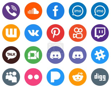 Illustration for 20 Fresh White Icons twitch. pinterest and vk Flat Circle Backgrounds - Royalty Free Image