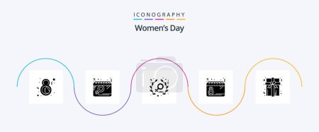 Téléchargez les illustrations : Womens Day Glyph 5 Icon Pack Including date. plan. women. day. women - en licence libre de droit