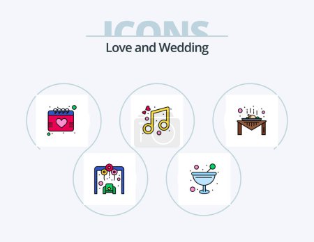 Téléchargez les illustrations : Wedding Line Filled Icon Pack 5 Icon Design. balloon. party. gift. event. decoration - en licence libre de droit