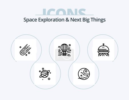 Téléchargez les illustrations : Space Exploration And Next Big Things Line Icon Pack 5 Icon Design. space. flight. module. comet. space - en licence libre de droit