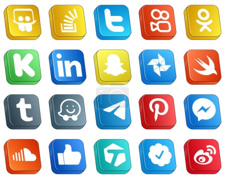 Illustration for Isometric 3D Icons for Popular Social Media 20 pack such as waze. swift. odnoklassniki. google photo and professional icons. High-quality and modern - Royalty Free Image