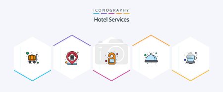 Ilustración de Hotel Services 25 FilledLine icon pack including hot. service. door. serve. food - Imagen libre de derechos