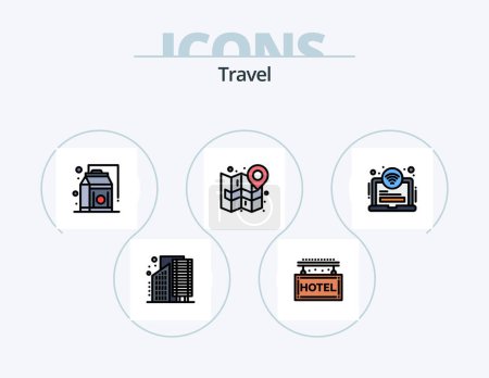 Ilustración de Travel Line Filled Icon Pack 5 Icon Design. route. navigation. transportation. guide. about - Imagen libre de derechos