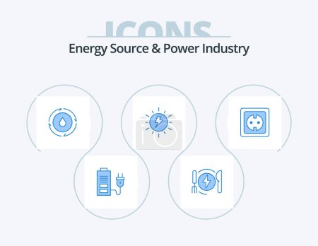 Illustration for Energy Source And Power Industry Blue Icon Pack 5 Icon Design. electrical. sun. energy. solar. energy - Royalty Free Image