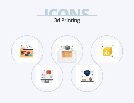 Téléchargez les illustrations : 3d Printing Flat Icon Pack 5 Icon Design. cube. 3d. 3d. printing. box - en licence libre de droit