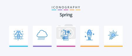 Téléchargez les illustrations : Spring Blue 5 Icon Pack Including light. cone. drink. ice. ice cream. Creative Icons Design - en licence libre de droit