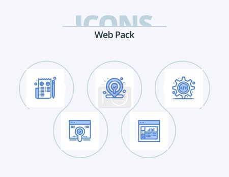Illustration for Web Pack Blue Icon Pack 5 Icon Design. gear. programming interface. edit. html. location - Royalty Free Image