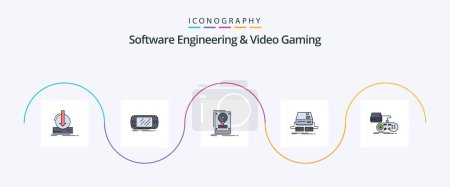 Ilustración de Software Engineering And Video Gaming Line Filled Flat 5 Icon Pack Including gaming. console. gaming. upload. hdd - Imagen libre de derechos