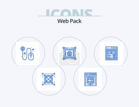 Illustration for Web Pack Blue Icon Pack 5 Icon Design. video. web. click. cube. d - Royalty Free Image