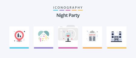 Téléchargez les illustrations : Night Party Flat 5 Icon Pack Including night. list. glass. party. celebration. Creative Icons Design - en licence libre de droit