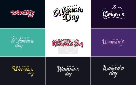 Illustration for International Women's Day lettering with a Happy Women's Day greeting and love shape suitable for use in cards. invitations. banners. posters. postcards. stickers. and social media posts - Royalty Free Image
