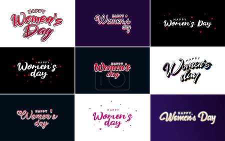 Téléchargez les illustrations : Happy Women's Day greeting card template with hand lettering text design creative typography suitable for holiday greetings; vector illustration - en licence libre de droit