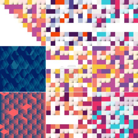 Téléchargez les illustrations : Vector background with an illustration of an abstract texture featuring squares and a gradient color scheme suitable for use as a pattern design in banners. posters. flyers - en licence libre de droit