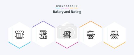 Téléchargez les illustrations : Baking 25 Line icon pack including food. bowl. jug. ingredients - en licence libre de droit