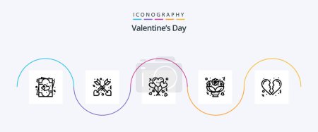 Téléchargez les illustrations : Valentines Day Line 5 Icon Pack Including heart. roses. lifestyle. romantic. flower - en licence libre de droit