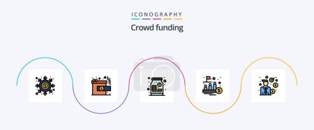 Téléchargez les illustrations : Crowdfunding Line Filled Flat 5 Icon Pack Including trade. management. reward. ipo. money - en licence libre de droit