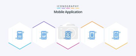 Téléchargez les illustrations : Mobile Application 25 Blue icon pack including plain. mobile. app. full. app - en licence libre de droit