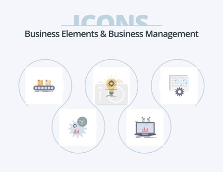 Téléchargez les illustrations : Business Elements And Business Managment Flat Icon Pack 5 Icon Design. innovation. develop. platform. bulb. factory - en licence libre de droit