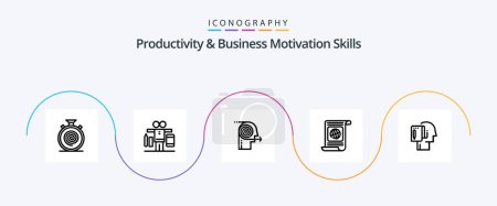 Téléchargez les illustrations : Productivity And Business Motivation Skills Line 5 Icon Pack Including world. objectives. work. goal. focus - en licence libre de droit