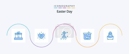 Illustration for Easter Blue 5 Icon Pack Including gift. egg. easter. cart. easter - Royalty Free Image