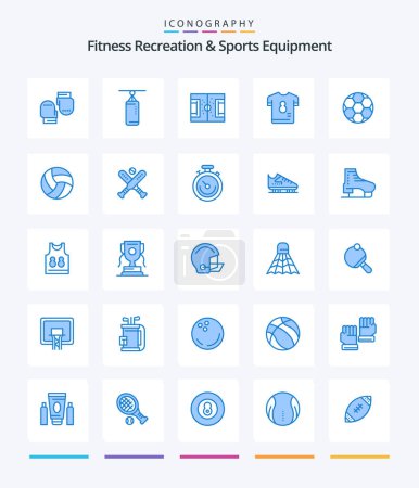 Illustration for Creative Fitness Recreation And Sports Equipment 25 Blue icon pack  Such As soccer. pfield. kit. soccer - Royalty Free Image