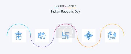 Illustration for Indian Republic Day Blue 5 Icon Pack Including celebrate. hindu. indian. diwali. decorate - Royalty Free Image