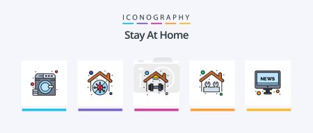 Ilustración de Stay At Home Line Filled 5 Icon Pack Including bucket. home. breakfast. calling. pan. Creative Icons Design - Imagen libre de derechos