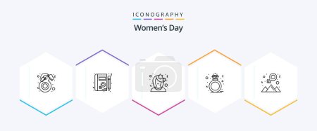 Illustration for Womens Day 25 Line icon pack including gift. present. learning. diamond. profile - Royalty Free Image