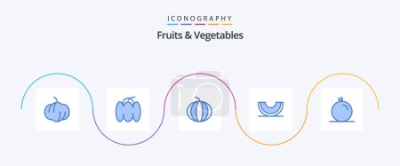 Ilustración de Fruits and Vegetables Blue 5 Icon Pack Including . pulp. berry. orange. slice - Imagen libre de derechos