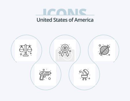 Ilustración de Usa Line Icon Pack 5 Icon Design. sight. landmark. security. badge. flag - Imagen libre de derechos