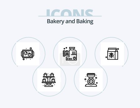 Illustration for Baking Line Icon Pack 5 Icon Design. dessert. cafe. measuring. brownie. bread rolling pin - Royalty Free Image