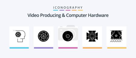 Illustration for Video Producing And Computer Hardware Glyph 5 Icon Pack Including professional. light. movie. illumination. media. Creative Icons Design - Royalty Free Image