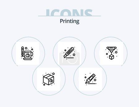 Téléchargez les illustrations : Printing Line Icon Pack 5 Icon Design. book. print. banner. 3d print. palette - en licence libre de droit