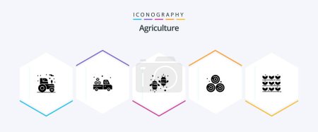 Téléchargez les illustrations : Agriculture 25 Glyph icon pack including grower. wheat straw. agriculture. straw. fly - en licence libre de droit