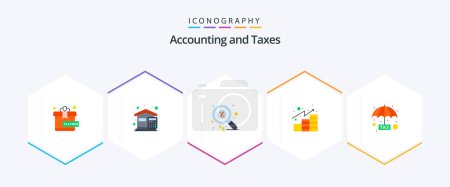 Illustration for Taxes 25 Flat icon pack including payable. investments. duty. gains. analytics - Royalty Free Image