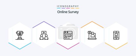 Illustration for Online Survey 25 Line icon pack including meeting. chat . video. business . web page - Royalty Free Image