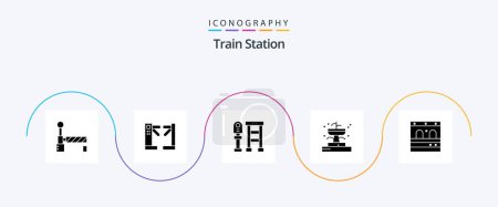 Illustration for Train Station Glyph 5 Icon Pack Including train. door. bus. park. fountain - Royalty Free Image