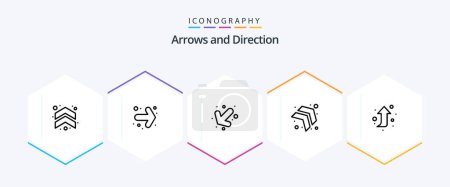Illustration for Arrow 25 Line icon pack including . right up. down. forward. right - Royalty Free Image