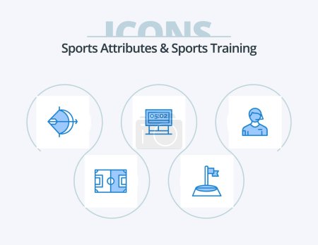 Illustration for Sports Atributes And Sports Training Blue Icon Pack 5 Icon Design. scoreboard. game. sport. board. bow - Royalty Free Image