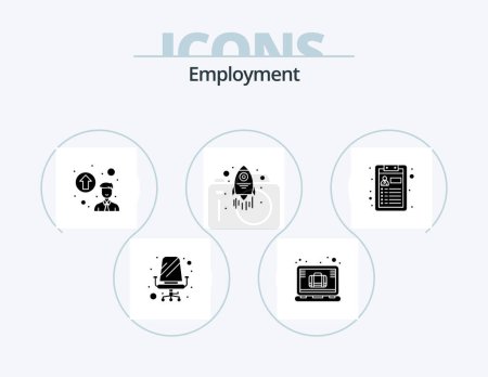 Illustration for Employment Glyph Icon Pack 5 Icon Design. . job. personal up gradation. cv. rocket - Royalty Free Image