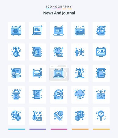 Illustration for Creative News 25 Blue icon pack  Such As broadcasting. youtube. email. video. news - Royalty Free Image