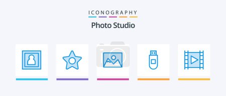 Illustration for Photo Studio Blue 5 Icon Pack Including player. media player. photo. media. storage. Creative Icons Design - Royalty Free Image