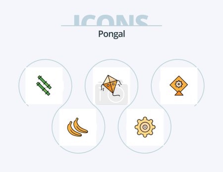 Ilustración de Pongal Line Filled Icon Pack 5 Icon Design. skull. bull. pongal. animals. light - Imagen libre de derechos