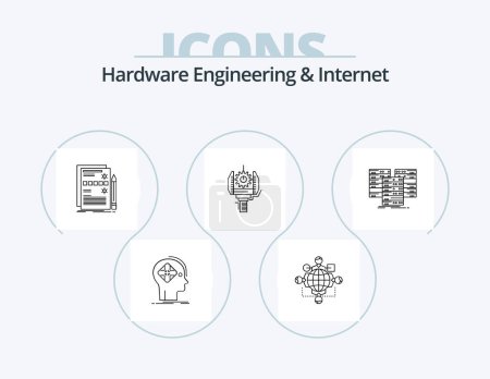 Ilustración de Hardware Engineering And Internet Line Icon Pack 5 Icon Design. monitoring. city. network. memory. custom - Imagen libre de derechos