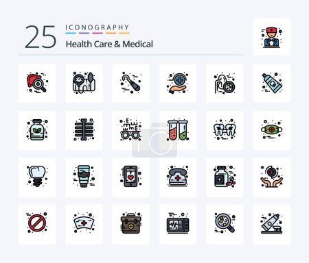 Photo pour Health Care And Medical 25 Line Filled icon pack including kidneys. medicine. dental. healthcare. care - image libre de droit