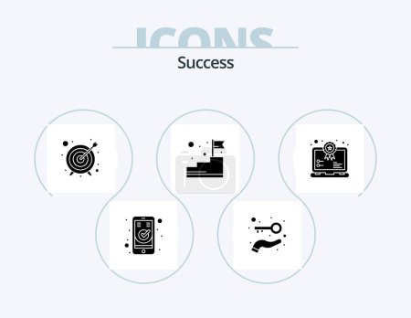 Ilustración de Sucess Glyph Icon Pack 5 Icon Design. bonus. goal. award. flag. bottom - Imagen libre de derechos