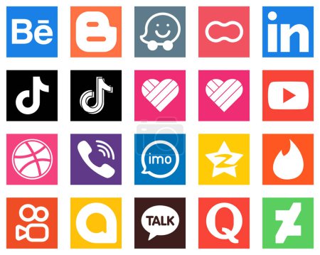 Ilustración de 20 Popular Social Media Icons such as dribbble; youtube; professional; likee and china icons. Elegant and minimalist - Imagen libre de derechos