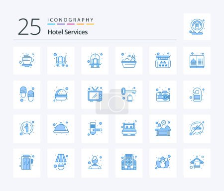 Ilustración de Hotel Services 25 Blue Color icon pack including five. shower. cart. hotel. bath - Imagen libre de derechos
